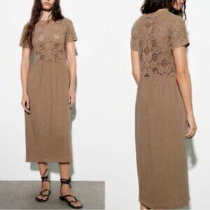 Zara Tan Crochet Midi Dress